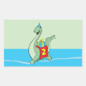 男の子、2番目の誕生日の恐竜 長方形シール (正面)