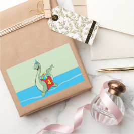 男の子、4th誕生日の恐竜 長方形シール