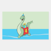 男の子、4th誕生日の恐竜 長方形シール (正面)