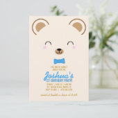 男の子ANY AGEテディベア誕生日パーティーブルー 招待状 (スタンド正面)