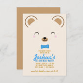 男の子ANY AGEテディベア誕生日パーティーブルー 招待状 (正面/裏面)