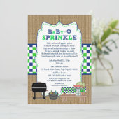 男の子BabyQは、BBQのベビーシャワー、ベビーQ振りかけます 招待状 (スタンド正面)