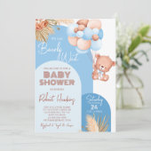 男の子Bohoアーチテディベア心待ちベビーシャワー 招待状 (スタンド正面)