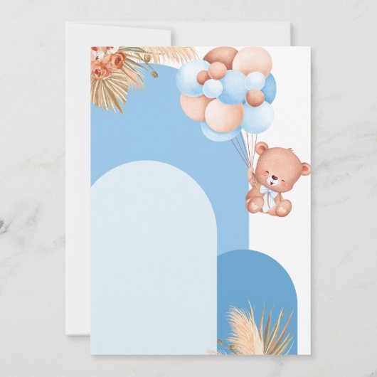 男の子Bohoアーチテディベア心待ちベビーシャワー 招待状 (裏面)