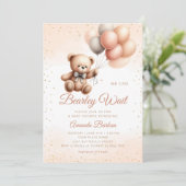 男の子Bohoテディベア我々は赤ちゃんシャワーを待つことができる 招待状 (スタンド正面)