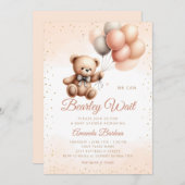 男の子Bohoテディベア我々は赤ちゃんシャワーを待つことができる 招待状 (正面/裏面)