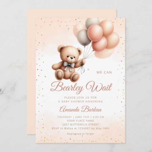 男の子Bohoテディベア我々は赤ちゃんシャワーを待つことができる 招待状 (正面/裏面)