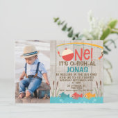 男の子oの魚は1つの写真の誕生日の招待を同盟します 招待状 (スタンド正面)