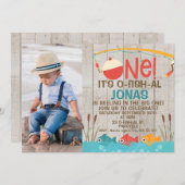 男の子oの魚は1つの写真の誕生日の招待を同盟します 招待状 (正面/裏面)