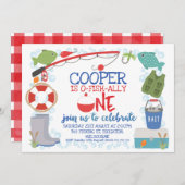 男の子Oフィッシュアリーの1ボバー1歳の誕生日 招待状 (正面/裏面)