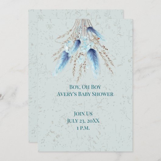 男の子Oh男の子Bohoツインベイビーシャワー 招待状 (正面/裏面)