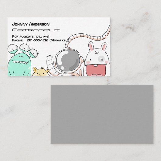 男の子Playdateのための子供の宇宙飛行士の名刺 コーリングカード (正面/裏面)