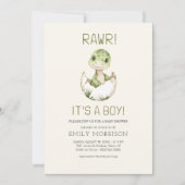 男の子QRコードぼほ恐竜男の赤ちゃんシャワー 招待状 (正面)