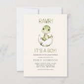 男の子QRコード可愛い恐竜男の赤ちゃんシャワー 招待状 (正面)