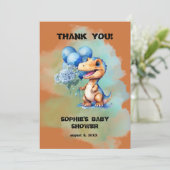 男の子Tレックスの赤ちゃんシャワーを鳴らす サンキューカード (スタンド正面)