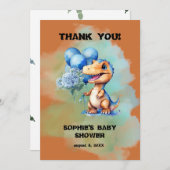 男の子Tレックスの赤ちゃんシャワーを鳴らす サンキューカード (正面/裏面)