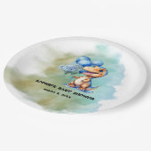 男の子Tレックスの赤ちゃんシャワーを鳴らす ペーパープレート (アングル)