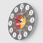 男の学子はタイムグレー赤トラクター時計 ラージ壁時計 (傾斜)