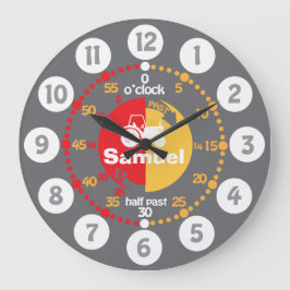 男の学子はタイムグレー赤トラクター時計 ラージ壁時計