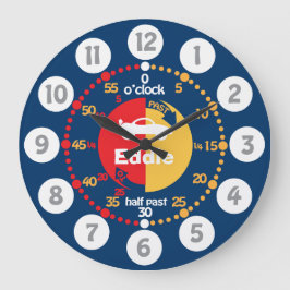 男の学子はタイムブルーの赤を教える車の時計 ラージ壁時計