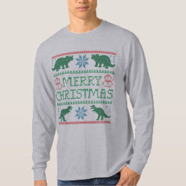 男の恐竜の長袖の醜いクリスマスTシャツ Tシャツ
