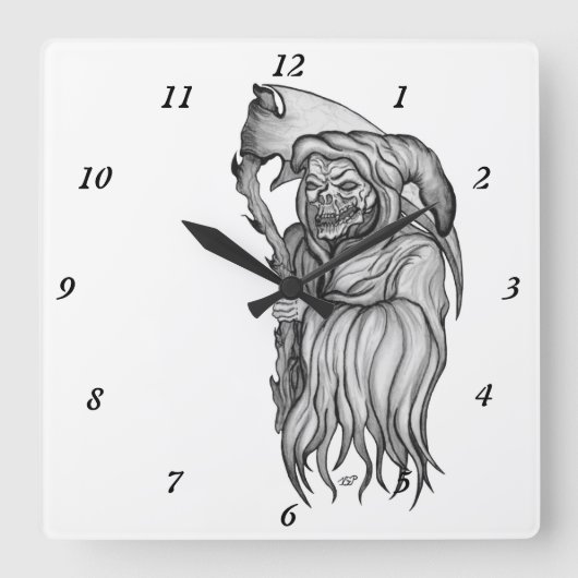 男の死 – 死,死神 スクエア壁時計 (正面)