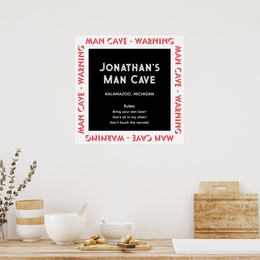 男の洞窟のサイン警告と規則ポスター ポスター (キッチン)