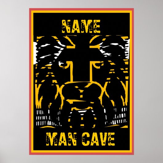 男の洞窟のサイン、名前を編集、ライオンの頭 ポスター (正面)