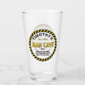 男の洞窟サイン警告テープピントビールグラス タンブラーグラス (裏面)