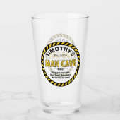 男の洞窟サイン警告テープピントビールグラス タンブラーグラス (正面)