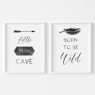 男の洞窟生まれは野生の黒の子供部屋ポスター