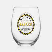 男の洞窟LEDサイン警告テープカクテル ステムなしワイングラス (正面)
