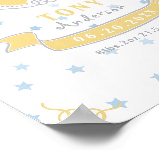 男の生まれたばかりの子のパーソナライズされたベビー ポスター (角)