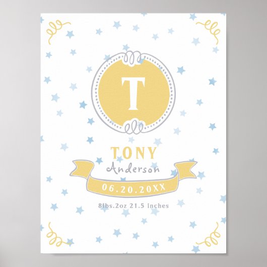 男の生まれたばかりの子のパーソナライズされたベビー ポスター (正面)