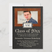 男の男らし子レザーウッドモノグラム卒業 招待状 (正面)