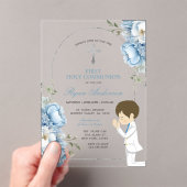 男の祈子の最初の聖餐式ダスティブルーフローラ アクリル招待状 (インサイチュ (ポータブル))