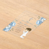 男の祈子の最初の聖餐式ダスティブルーフローラ アクリル招待状 (レイダウン)