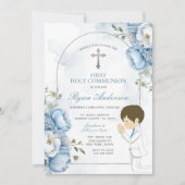 男の祈子の最初の聖餐式ダスティブルーフローラ 招待状 (正面)