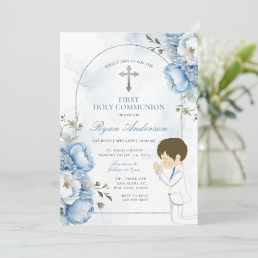 男の祈子の最初の聖餐式ダスティブルーフローラ 招待状 (スタンド正面)