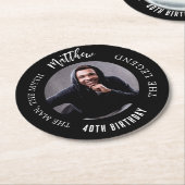 男の神話の伝説の写真の白黒誕生日パーティー ラウンドペーパーコースター (アングル)