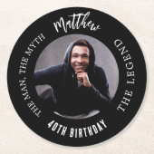 男の神話の伝説の写真の白黒誕生日パーティー ラウンドペーパーコースター (正面)