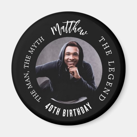 男の神話の伝説の写真の白黒誕生日 マグネット (正面)