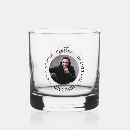 男の神話の伝説の写真の誕生日パーティー ウイスキーグラス (正面)
