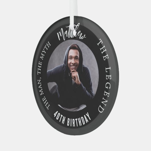 男の神話の伝説の写真の誕生日 ガラスオーナメント (正面左)