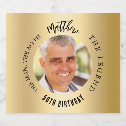 男の神話の伝説の写真の金ゴールド誕生日パーティー ビールラベル (シングルラベル)