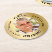 男の神話の伝説の写真の金ゴールド誕生日パーティー ラウンドペーパーコースター (アングル)
