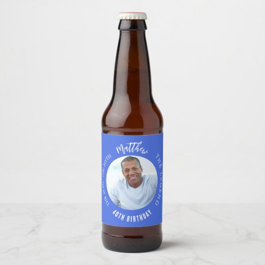 男の神話の伝説の写真の青王室のい誕生日パーティー ビールラベル (正面)