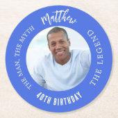 男の神話の伝説の写真の青王室のい誕生日パーティー ラウンドペーパーコースター (正面)