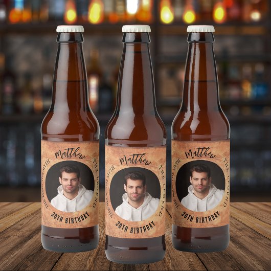 男の神話の伝説の写真テラコッタ誕生日パーティー ビールラベル