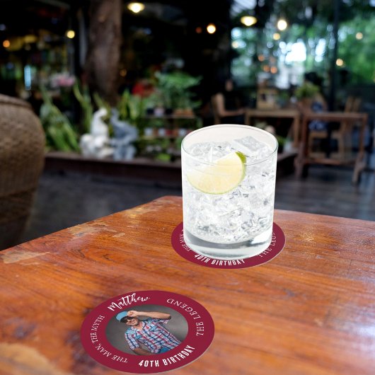 男の神話の伝説の写真ブルゴーニュ誕生日パーティー ラウンドペーパーコースター